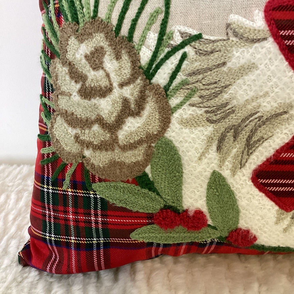 Christmas Dog Throw Pillow Yorkie Terrier Plaid Embroidered LovingKindness - Picture 3 of 11